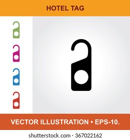 Vector Icon Of Hotel Tag With Title & Small Multicolored Icons. Eps-10.