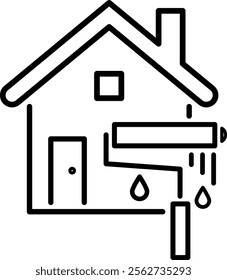 A vector icon of a house being repainted, with customizable outlines. Perfect for renovation, home makeover, or painting project visuals, offering a clean and adaptable design.