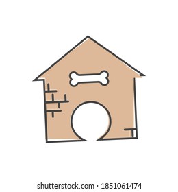 Vektorsymbol-Haus mit Knochen für Hunde Cartoon-Stil auf weißem, isoliertem Hintergrund.