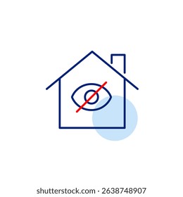 Vector icon of house with crossed-out eye, representing confidential home information, restricted access, or concealed ownership. Ideal for housing platforms, insurance apps, and privacy tools