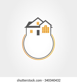 Vector icon of house. Investment, construction, sale, lease. Real estate activities. New eco-friendly social housing.