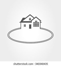 Vector icon of house. Investment, construction, sale, lease. Real estate activities. New eco-friendly social housing.