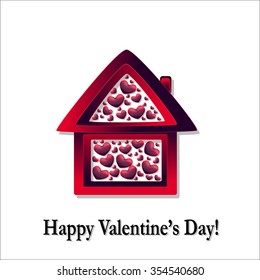 Vector icon of house lovers. Illustration house with hearts Valentine's Day.