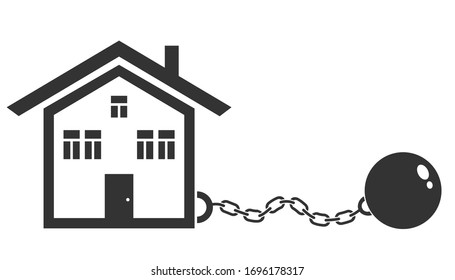 Vector icon of house with metal shackles. Vector illustration of home with shackles. Stop Coronavirus.