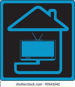 Vector Icon With House And Modern TV Silhouette Symbol Cable Television