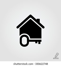 Vector icon of house silhouette with key