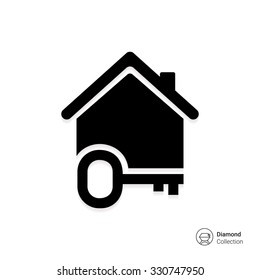 Vector icon of house silhouette with key