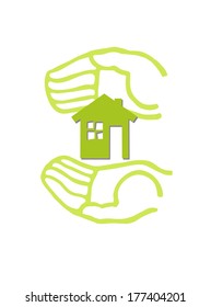 Vector icon house in strong hands