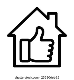 Vector icon of a house with a thumbs-up symbol, perfect for real estate, approval, or property-related projects. Editable stroke.