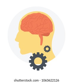 
Vector icon of human brain and a gear sign symbolising creative solution 
