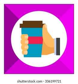 Vector icon of human hand holding disposable cup