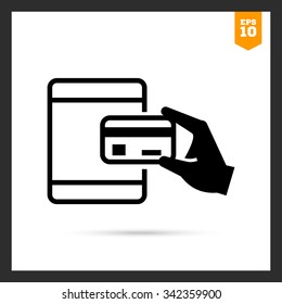 Vector icon of human hand holding credit card at ATM