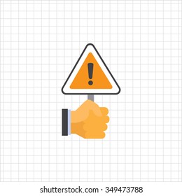 Vector icon of human hand holding triangular warning sign