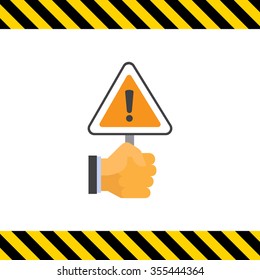 Vector icon of human hand holding triangular warning sign