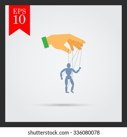 Vector icon of human hand with marionette puppet