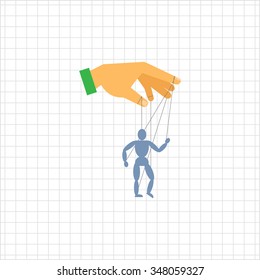 Vector icon of human hand with marionette puppet