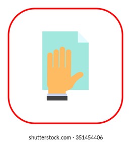 Vector icon of human hand placed on paper document