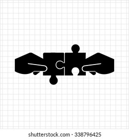 Vector icon of human hands connecting puzzle elements