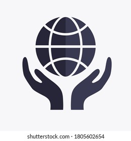 
Vector icon with human hands holding earth globe on white background. World global network symbol for web site, logotype, app