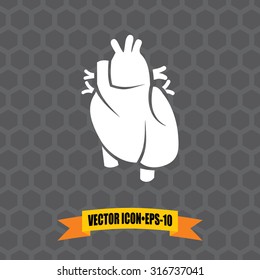 Vector Icon of Human Heart on Dark Gray Background. Eps.10.