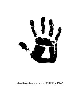 Vector Icon human palm isolated on white background. Grunge handprint in black ink.
