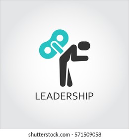 Vector icon of human silhouette with key in back. Motivation, leadership, business concept. Simple black and green pictograph for websites, mobile apps, games, buttons and other design needs