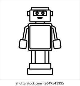 Vector icon of humanoid robot
standing upright, human-like form,
showcasing advanced AI tech,
line art style design.