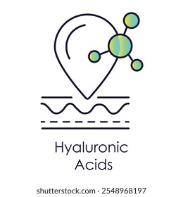 Ícone de vetor para ácido hialurônico: hidratação final para pele saudável.