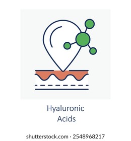 Ícone de vetor para ácido hialurônico: hidratação final para pele saudável.
