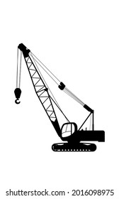 Vector icon of hydraulic crawler mobile crane. Signs, symbols.