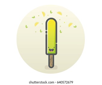 Vector icon of ice cream, cute cartoon character, baby menu sticker  