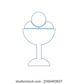 Vector icon ice cream three balls, dotted line color blue flat style