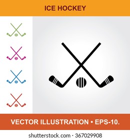 Vector Icon Of Ice Hockey With Title & Small Multicolored Icons. Eps-10.