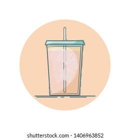 Vector icon of ice tea in a cup for take away. Isolated in circle.