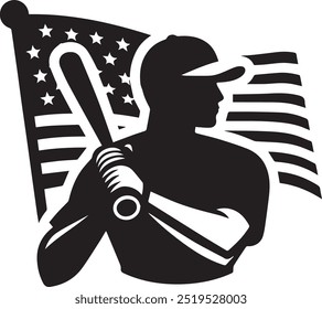 Vector icon illustration of an American baseball player with the American flag