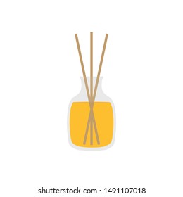 Icono de Vector, ilustración de botella de aroma con palos de madera, difusor de aceite esencial.