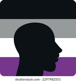 Vektorsymbol-Illustration der asexuellen Flagge neben einem menschlichen Profil. Sexuelle Orientierung und Stolz. 