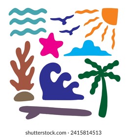 ilustración de icono vectorial con una atmósfera de vacaciones en la playa con colores divertidos y despreocupados