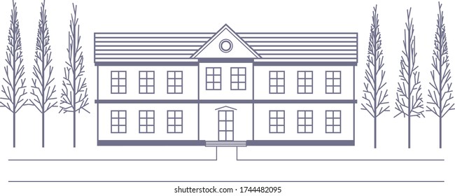 vector icon illustration of big house with six trees