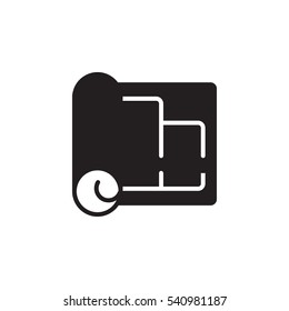 Vector icon or illustration with blueprint in black color