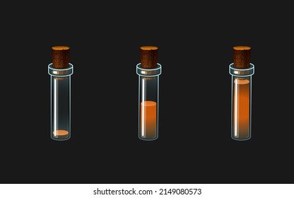 Vector icon with an illustration of a bottle with a potion. Glass vessel with colored drink. Flask with colored liquid.