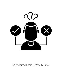 Vector icon Illustration of a Boy Confused about Choosing Yes or No, isolated on a white background.