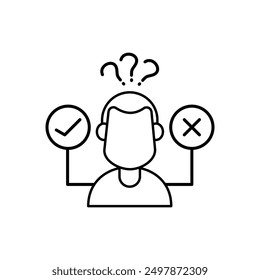Vector icon Illustration of a Boy Confused about Choosing Yes or No, isolated on a white background.