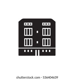 Vector icon or illustration with building in material design style in black color 