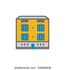 Vector icon or illustration with building in outline style