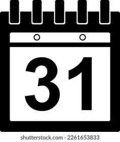 vector icon illustration of a calendar almanac with the day number 31, drawn in black and white