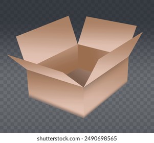 Vector icon and illustration of a cardboard box used for gifts, delivery, cargo transportation and packaging. Empty and open box.