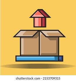 ilustración de icono vectorial de cajas de cartón, mercancías salientes, logística y cajas de entrega