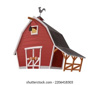 Vector icon illustration in cartoon style. Countryside concept red barn. Isolated on white background.