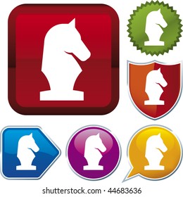 Vector icon illustration of chess piece over diverse buttons. Only global colors. CMYK. Easy color and proportions changes.